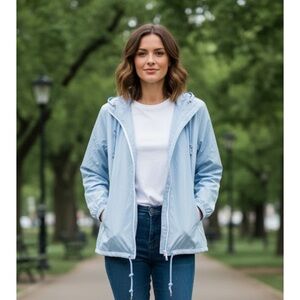 New N T . Avoogue Light Blue Hooded Windbreaker Jacket